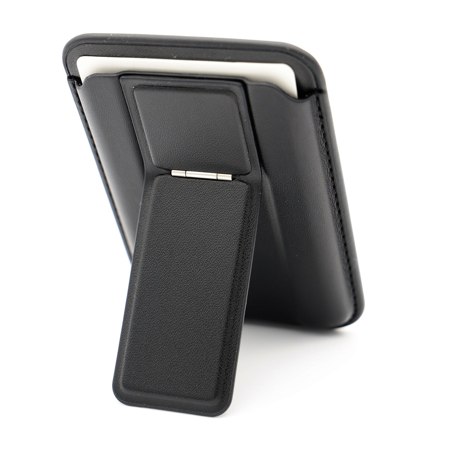 MagCardStand Black – Stylischer Kartenhalter & Smartphone-Stand in einem