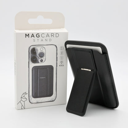 MagCardStand Black – Stylischer Kartenhalter & Smartphone-Stand in einem