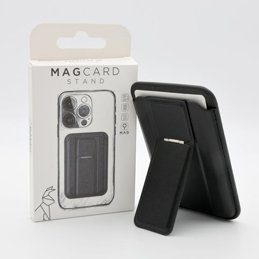 MagCardStand Black – Stylischer Kartenhalter & Smartphone-Stand in einem